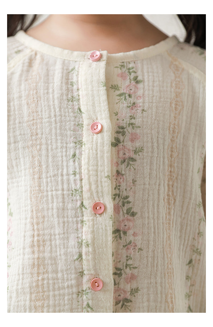Soft breathable lounge set for girls with striped floral pattern in cotton