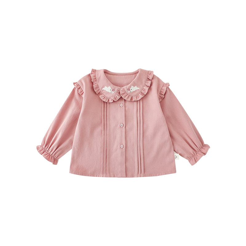 Girls pink blouse with Peter Pan collar and bunny embroidery