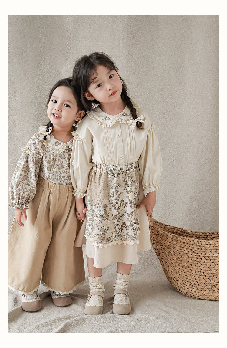 Girls Embroidered Collar Button-Front Blouse, Ivory