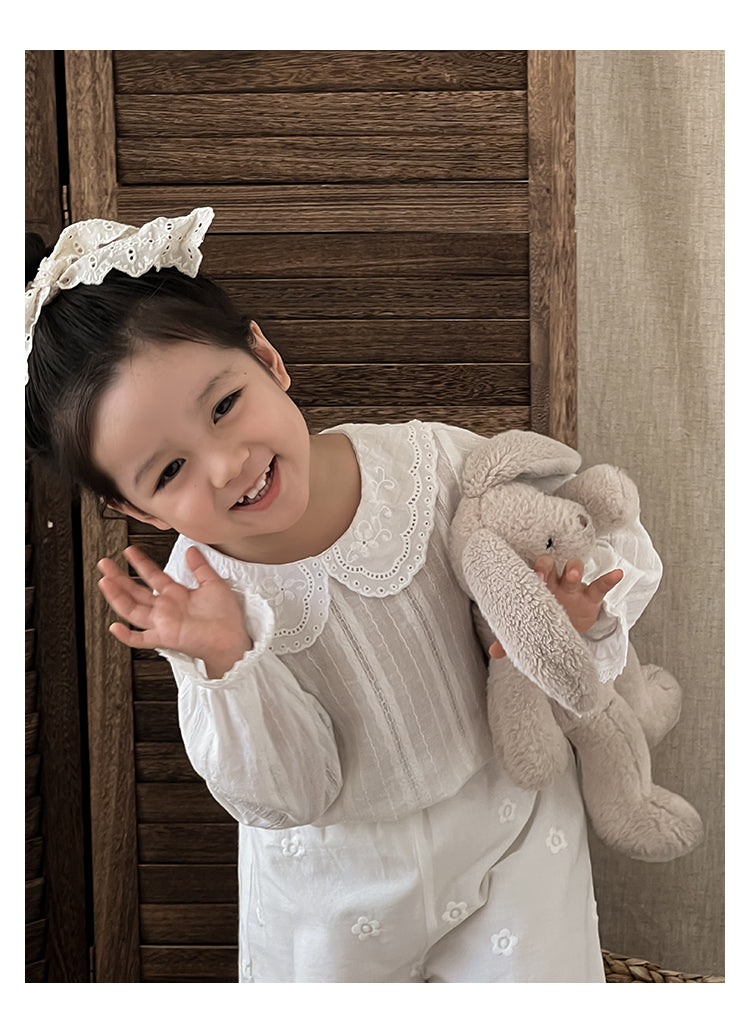 Girls Lace Blouse with Peter Pan Collar, White