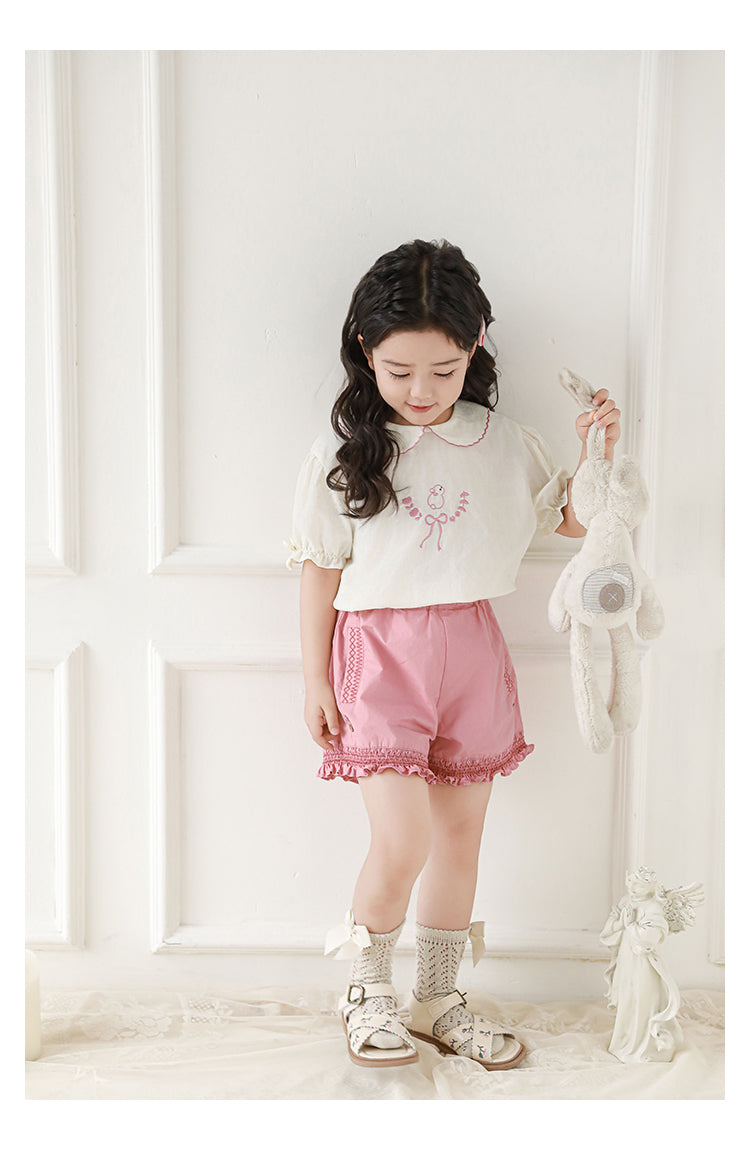 Girls Smocked Ruffle Shorts, Rose Pink