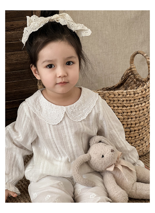 Girls Lace Blouse with Peter Pan Collar, White