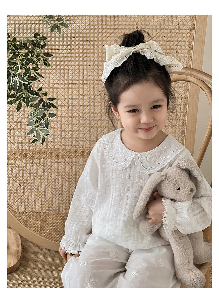 Girls Lace Blouse with Peter Pan Collar, White