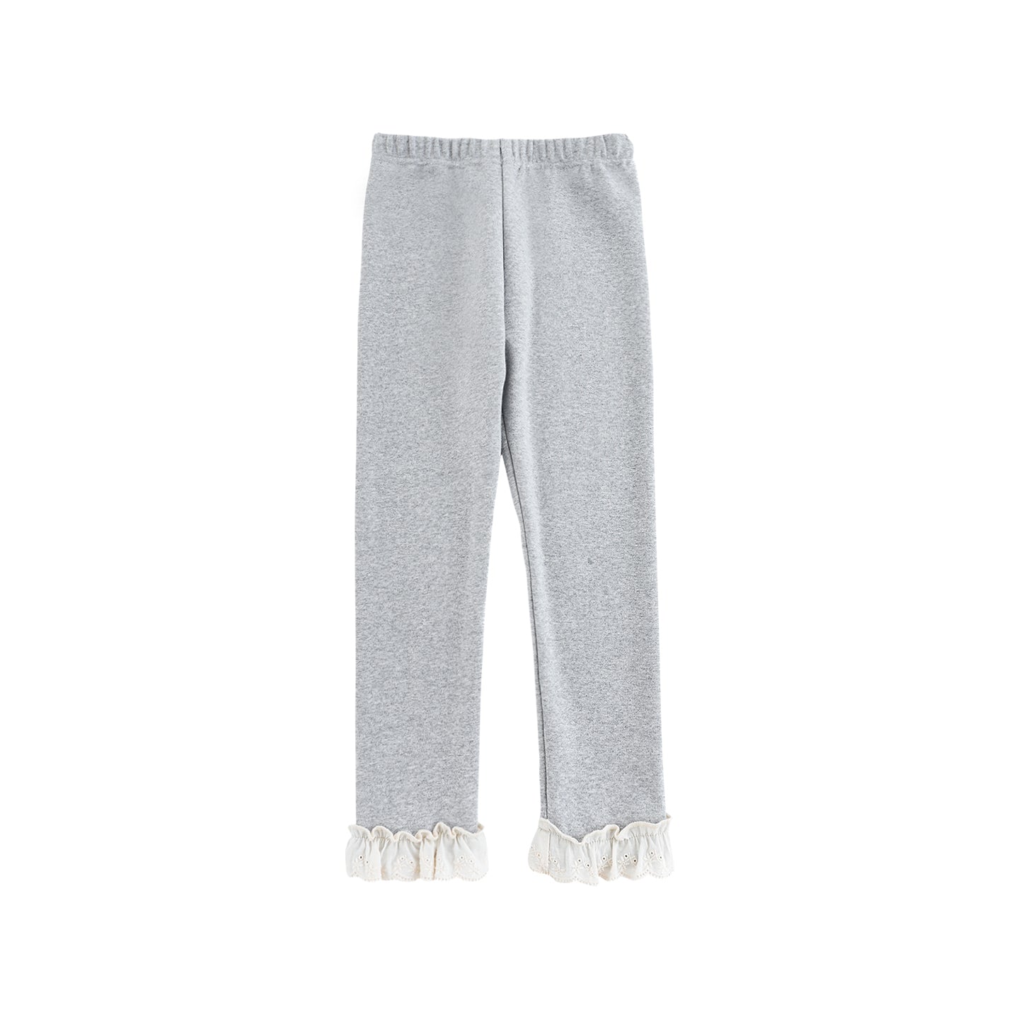 Girls Lace-Trim Cotton Leggings, Marl Grey