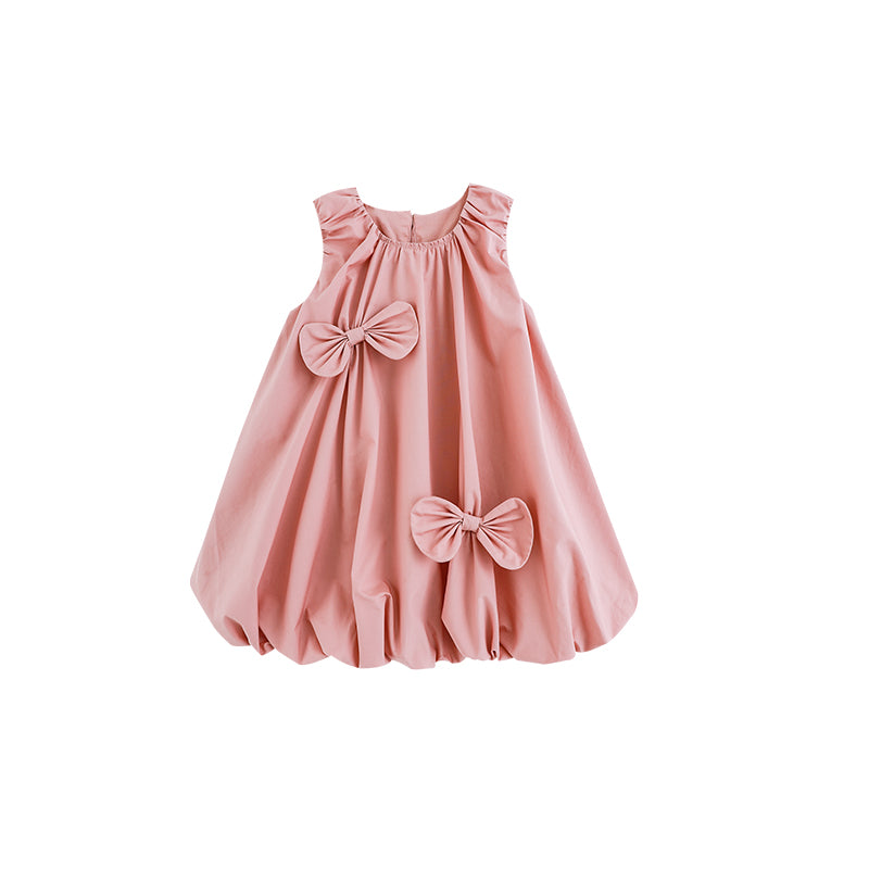 Girls dress with elasticated round neckline and bow detail