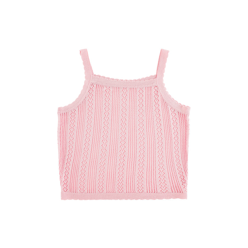 Girls Lyocell Pointelle Knit Strap Top, Dusty Pink
