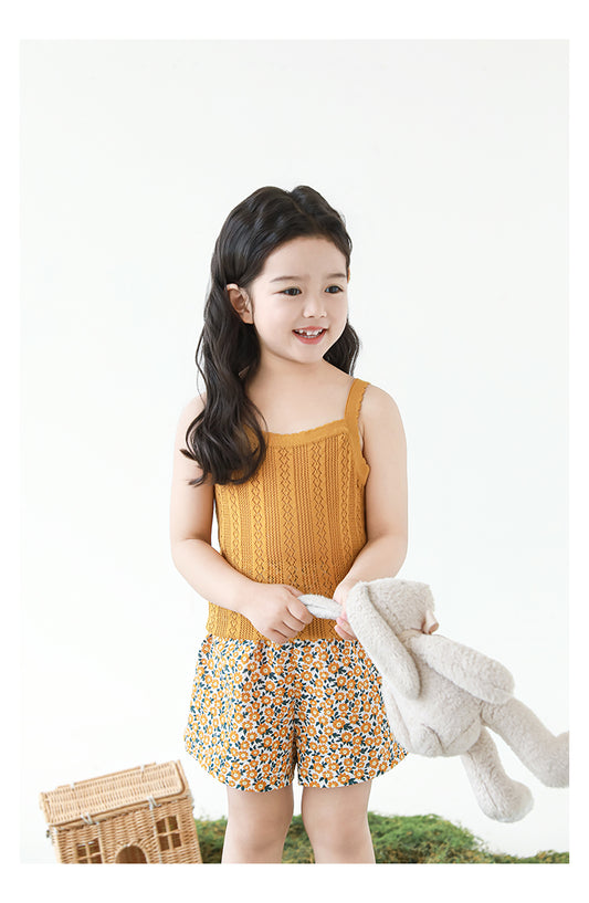 Girls Pointelle Knit Silky Soft Vest, Caramel