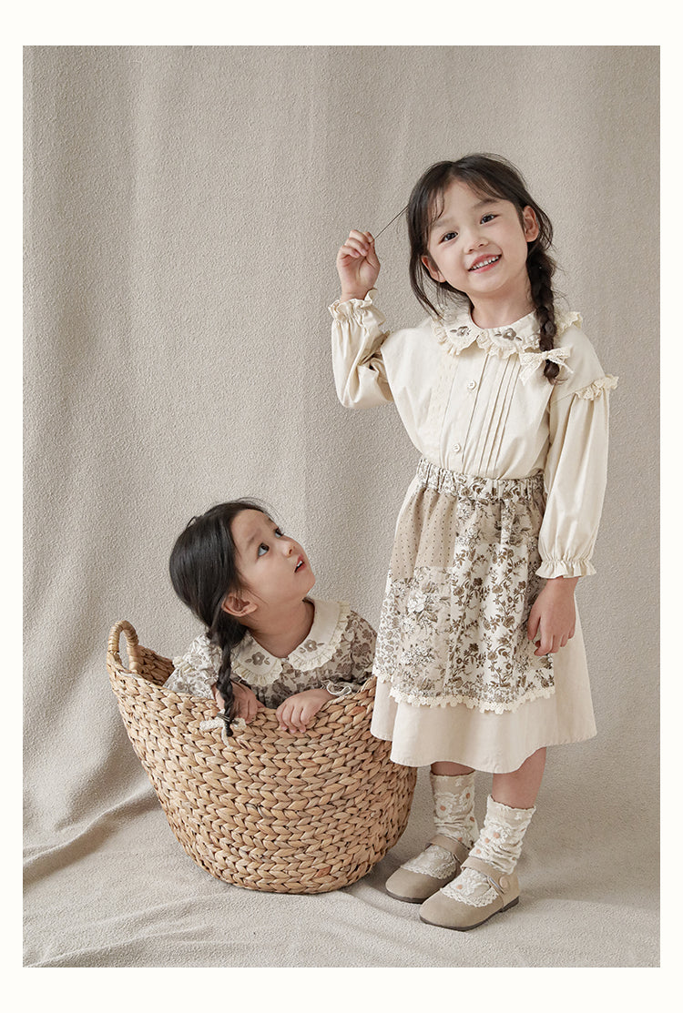 Girls Embroidered Collar Button-Front Blouse, Ivory