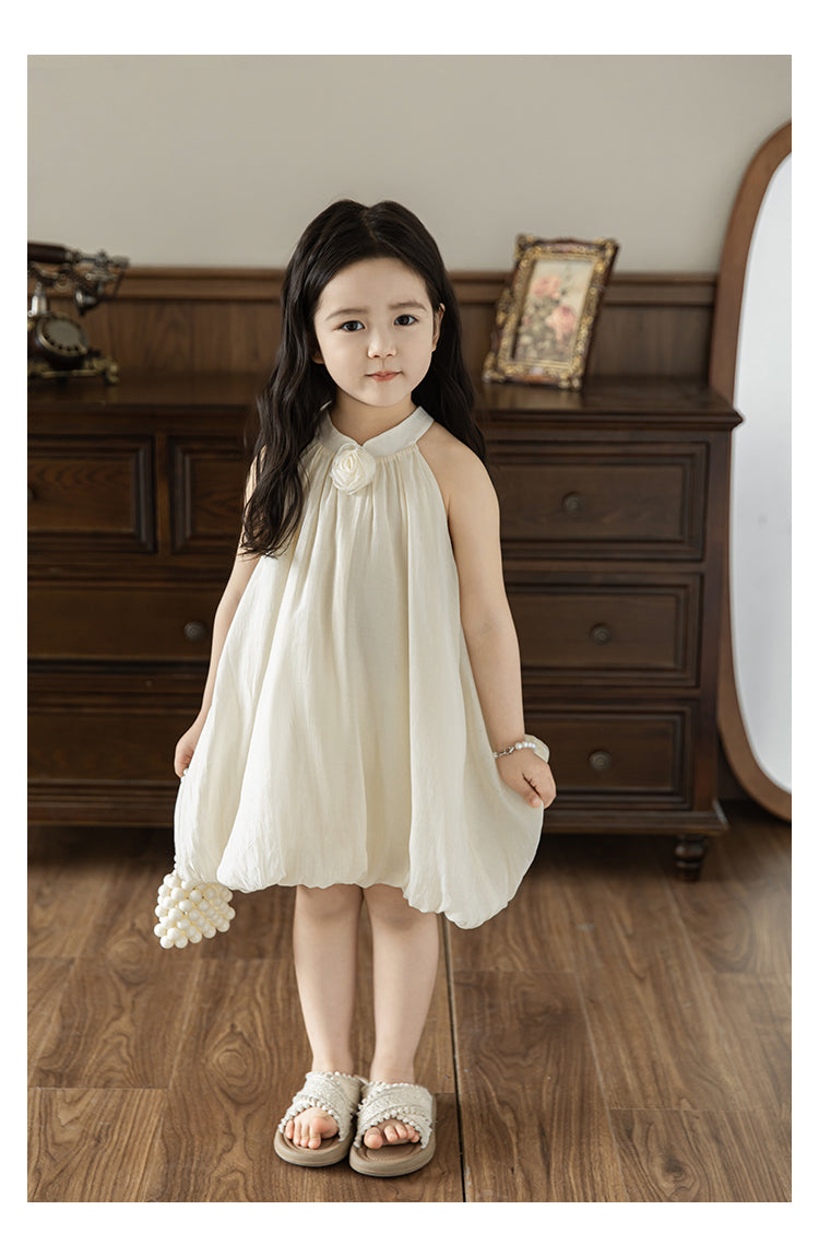Baby Girl Bubble Hem Halter Neck Lyocell Dress, Buttercream