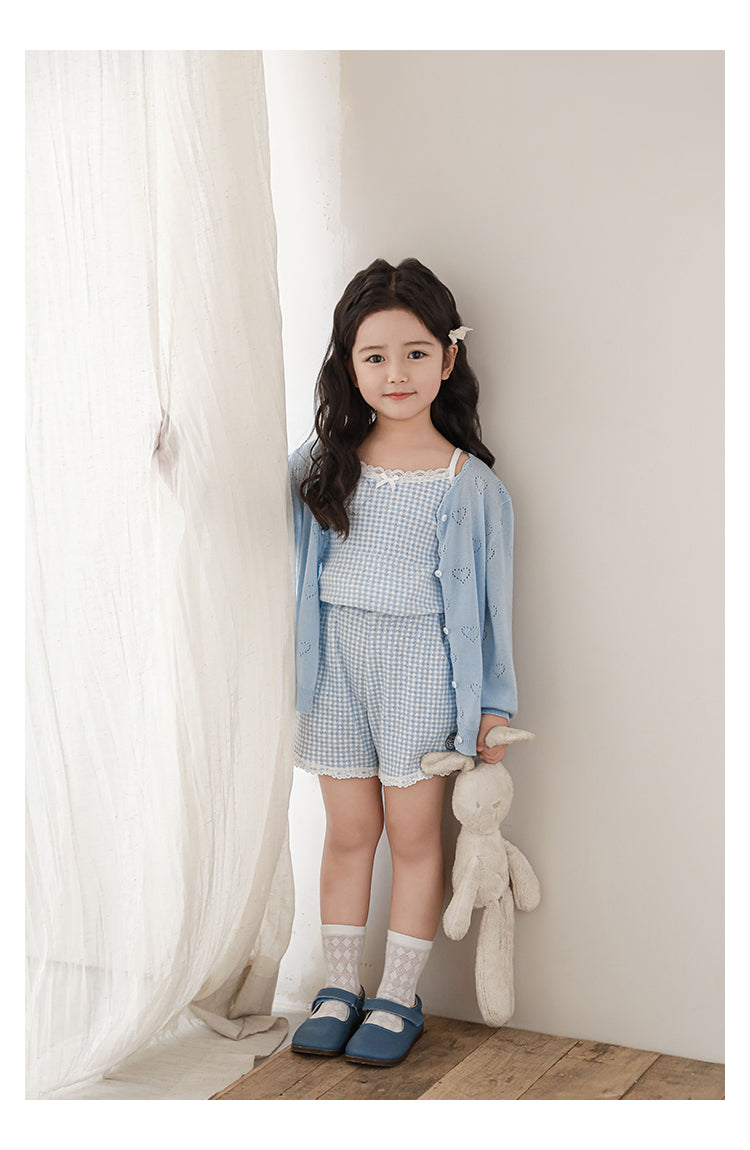 Girls Lyocell Pointelle Knit Cardigan, Baby Blue