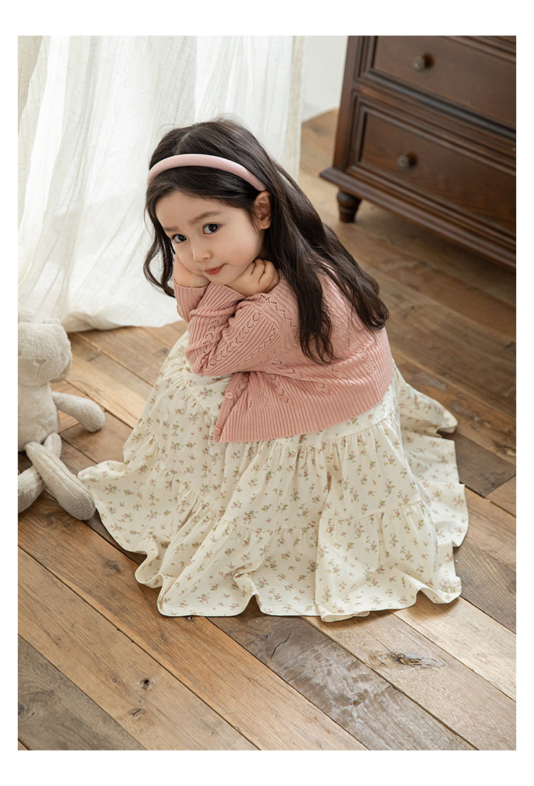 Baby Girl Ribbed Pointelle Knit Cardigan, Dusty Pink