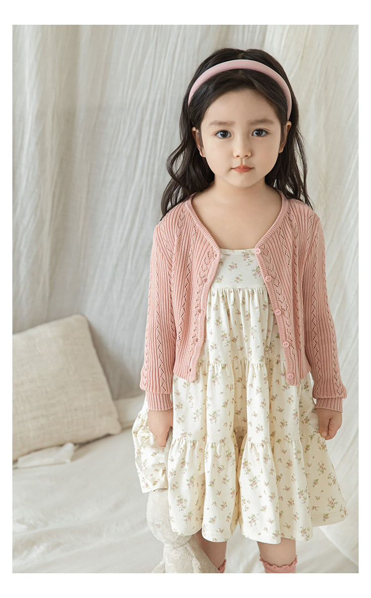 Baby Girl Ribbed Pointelle Knit Cardigan, Dusty Pink