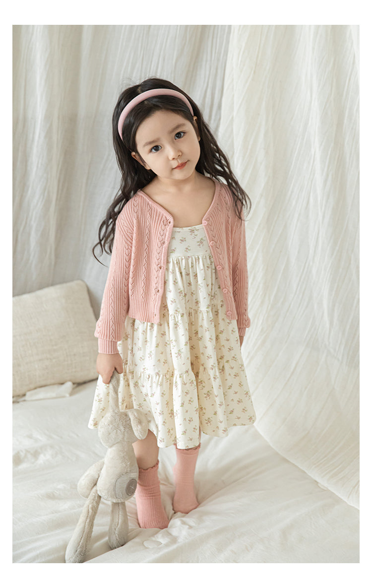 Baby Girl Ribbed Pointelle Knit Cardigan, Dusty Pink
