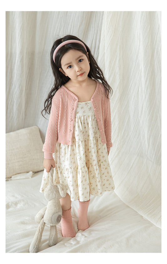 Baby Girl Ribbed Pointelle Knit Cardigan, Pastel Pink