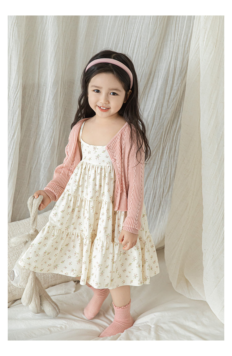 Baby Girl Ribbed Pointelle Knit Cardigan, Dusty Pink
