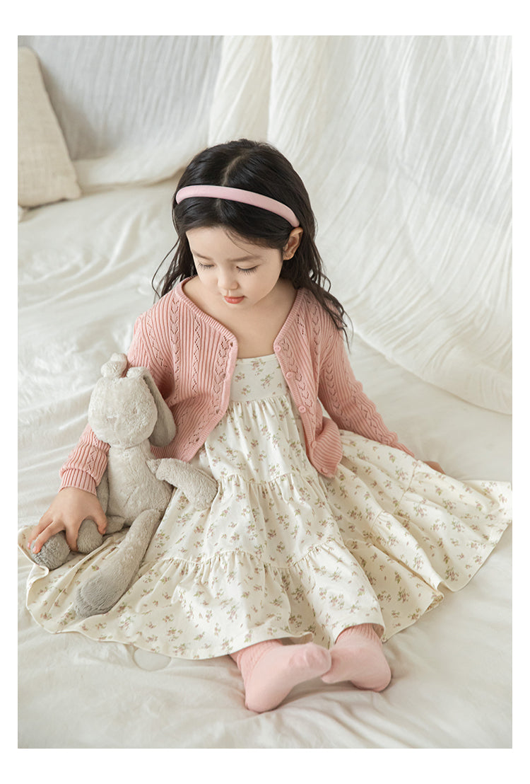 Baby Girl Ribbed Pointelle Knit Cardigan, Dusty Pink