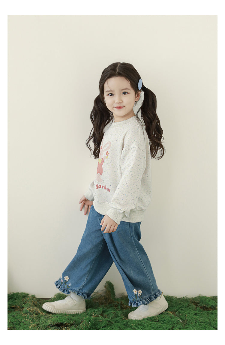Girls Embroidered Ruffled Wide-Leg Jeans