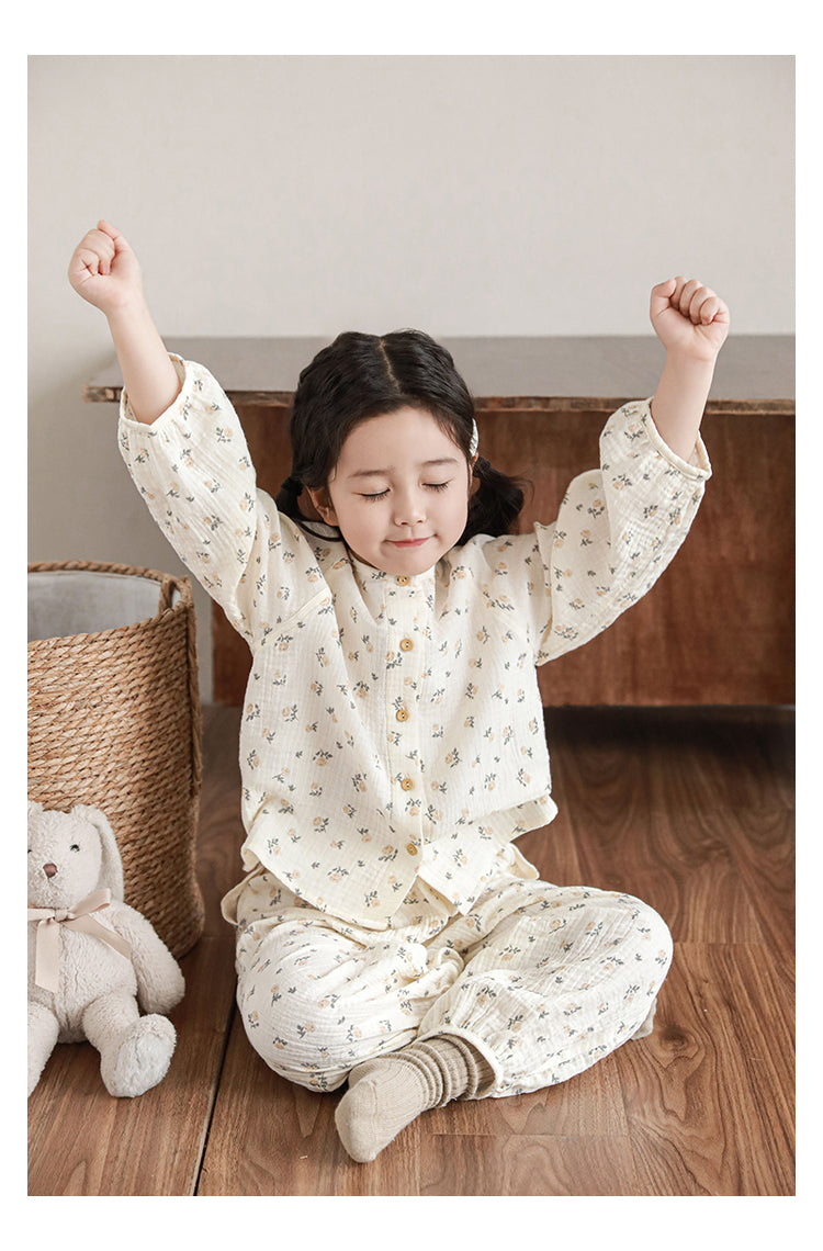 Girls Cotton Muslin Pyjama & Lounge Set, Sweet Floral