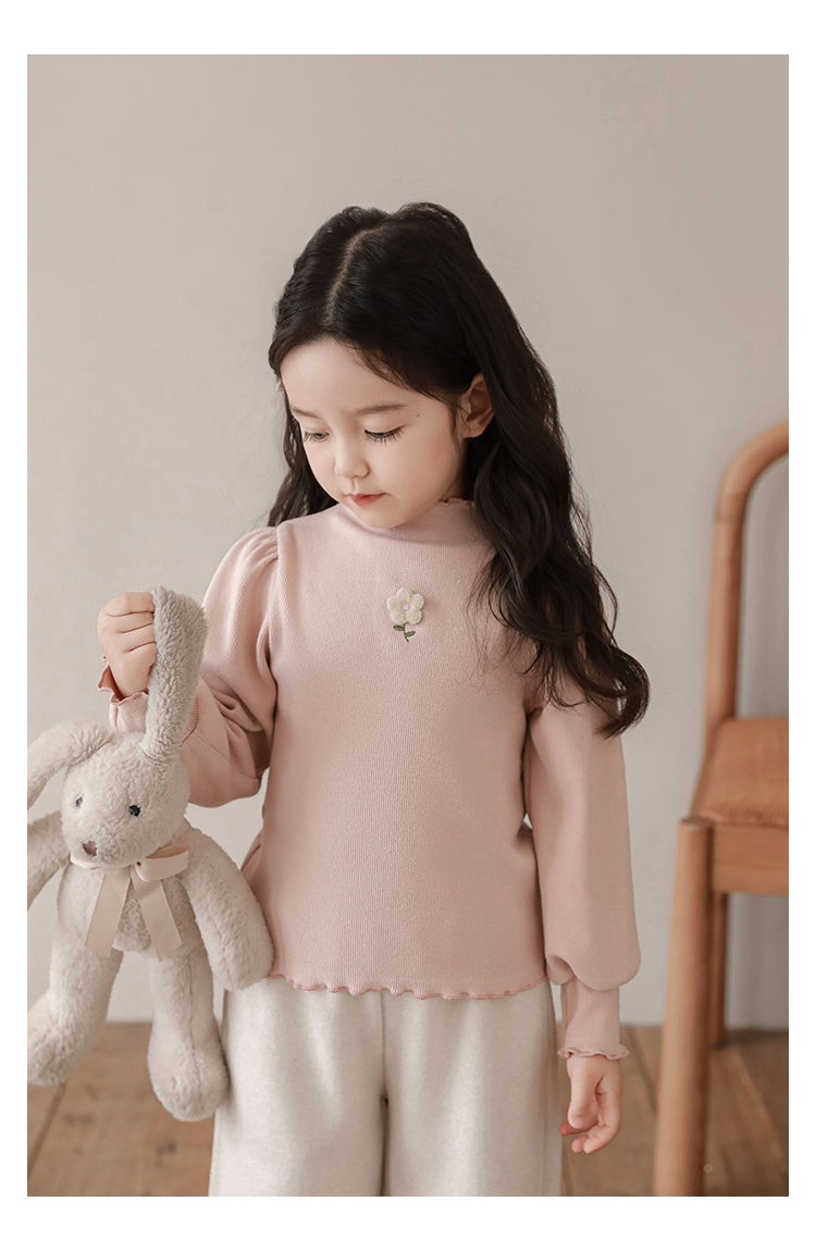 Girls Floral Embroidered Frill Trimmed Top, Misty Pink