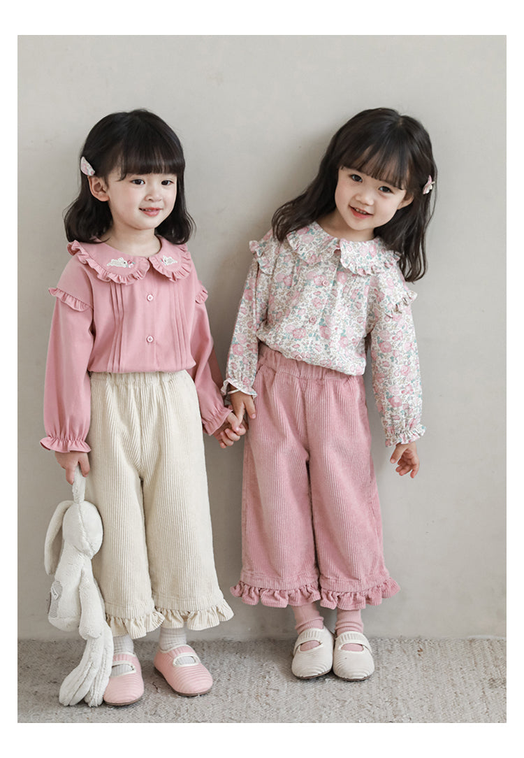 Girls Embroidered Ruffled Blouse, Dusty Pink