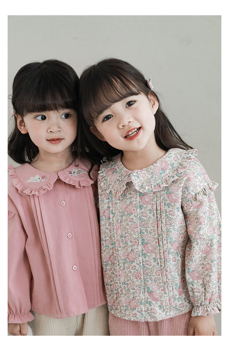 Girls Embroidered Ruffled Blouse, Dusty Pink
