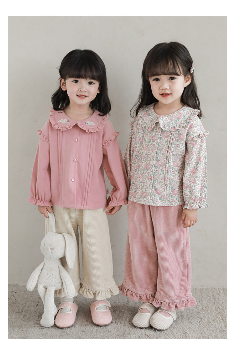 Girls Embroidered Ruffled Blouse, Dusty Pink