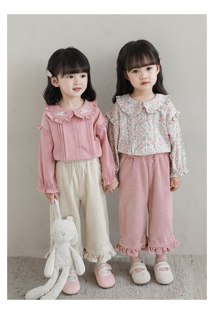 Girls Embroidered Ruffled Blouse, Dusty Pink