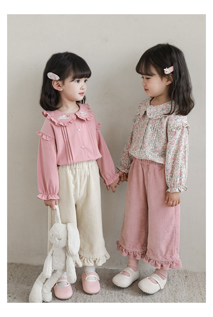 Girls Embroidered Ruffled Blouse, Dusty Pink