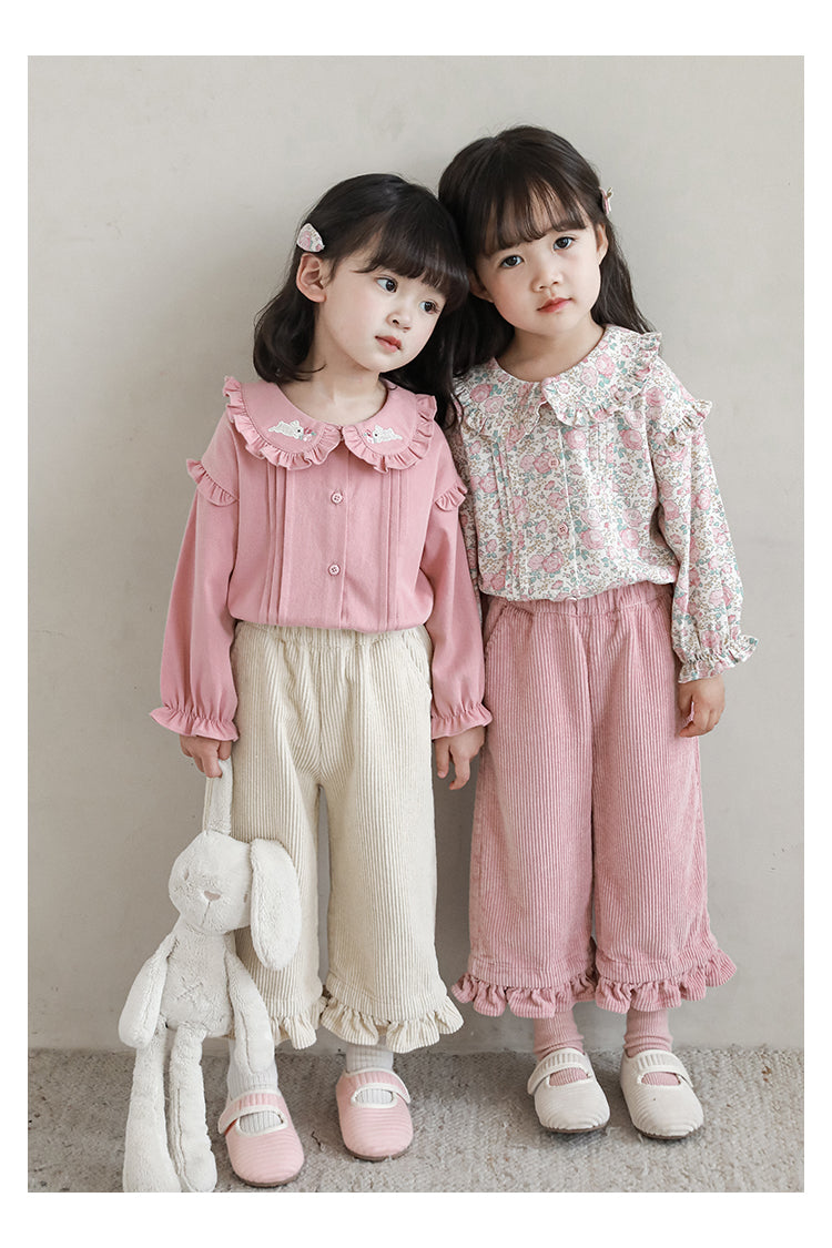 Girls Embroidered Ruffled Blouse, Dusty Pink