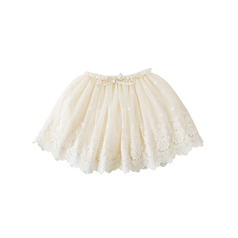 Girls chiffon skirt with lace detail and scalloped hem