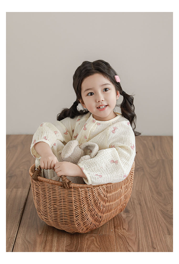 Girls Cotton Muslin Pyjama & Lounge Set, Pink Bow