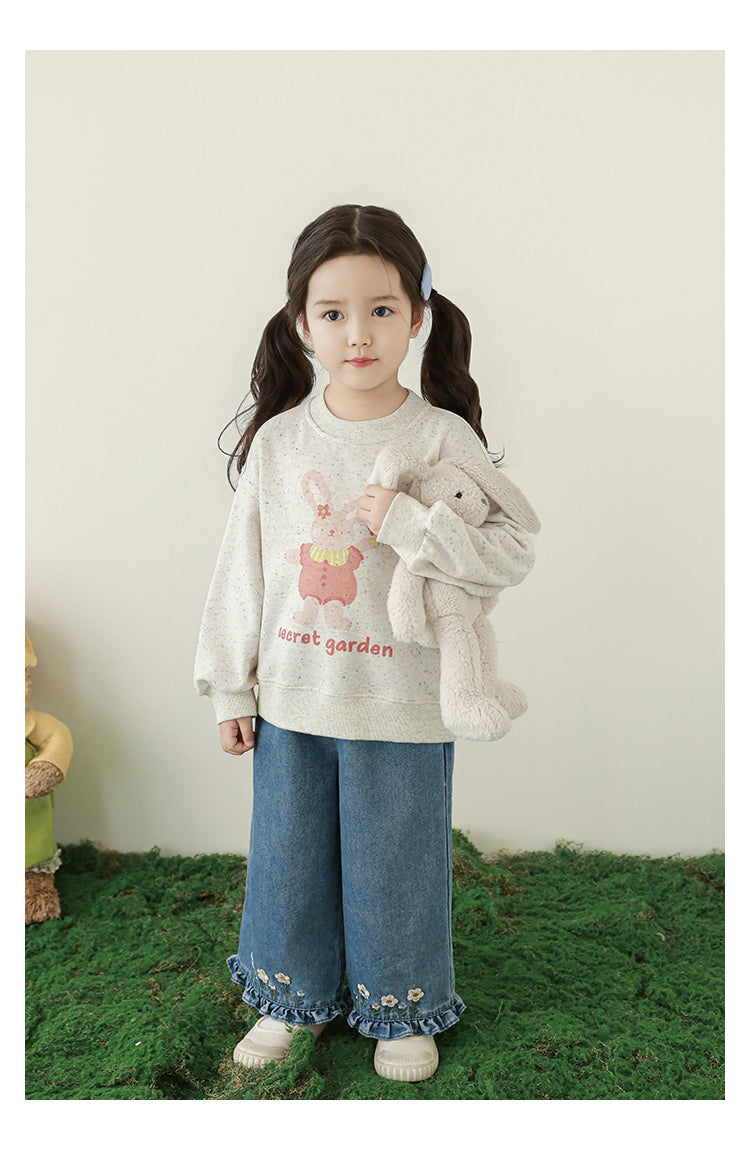 Girls Embroidered Ruffled Wide-Leg Jeans