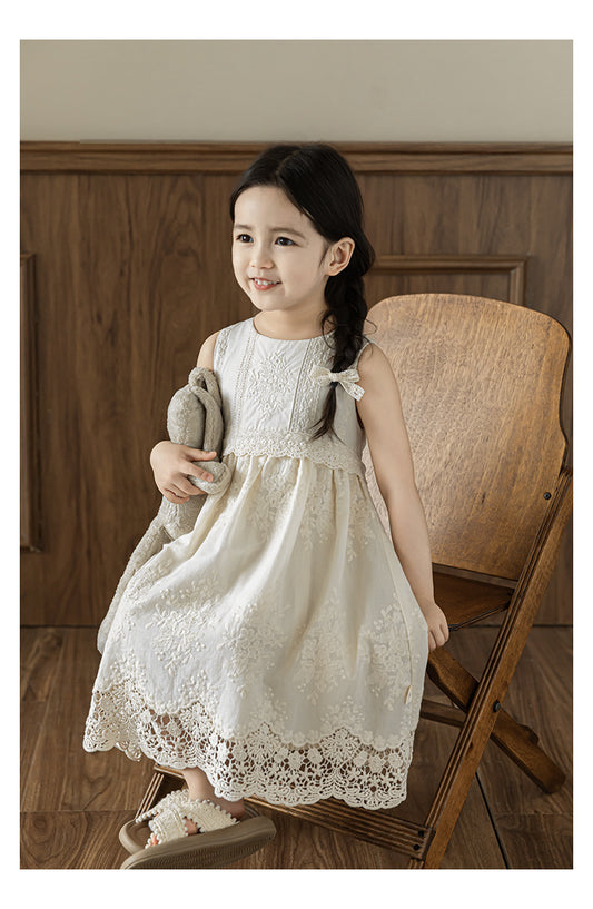 Girls Lace Embroidered Dress, Ivory