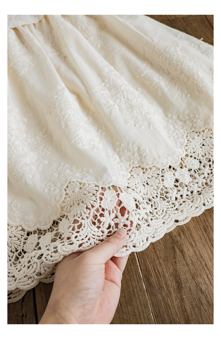 Girls Lace Embroidered Dress, Ivory