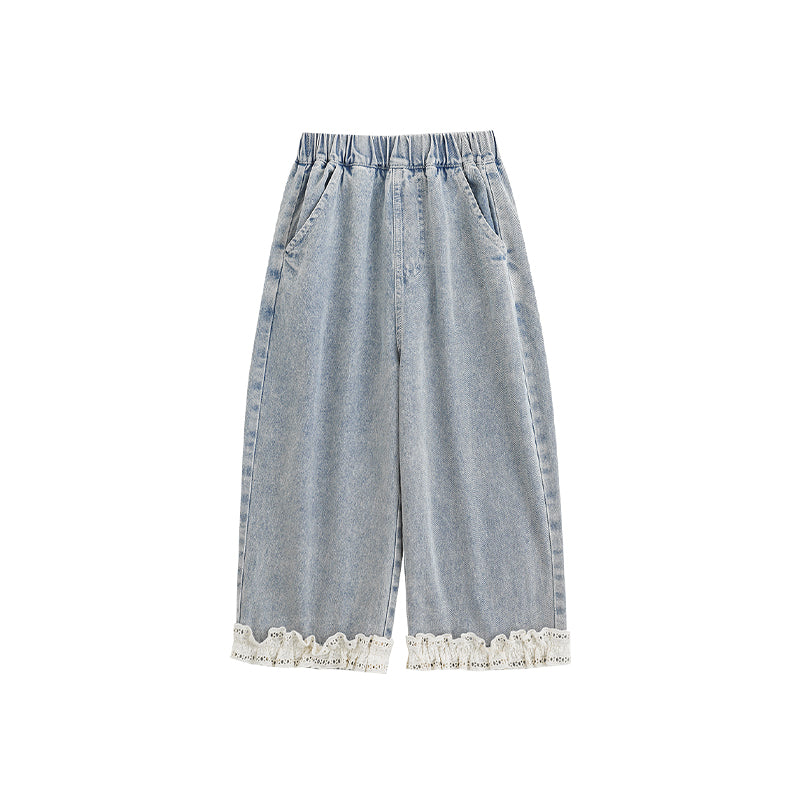 Girls straight leg jeans with delicate lace trim by Ava & Bear London