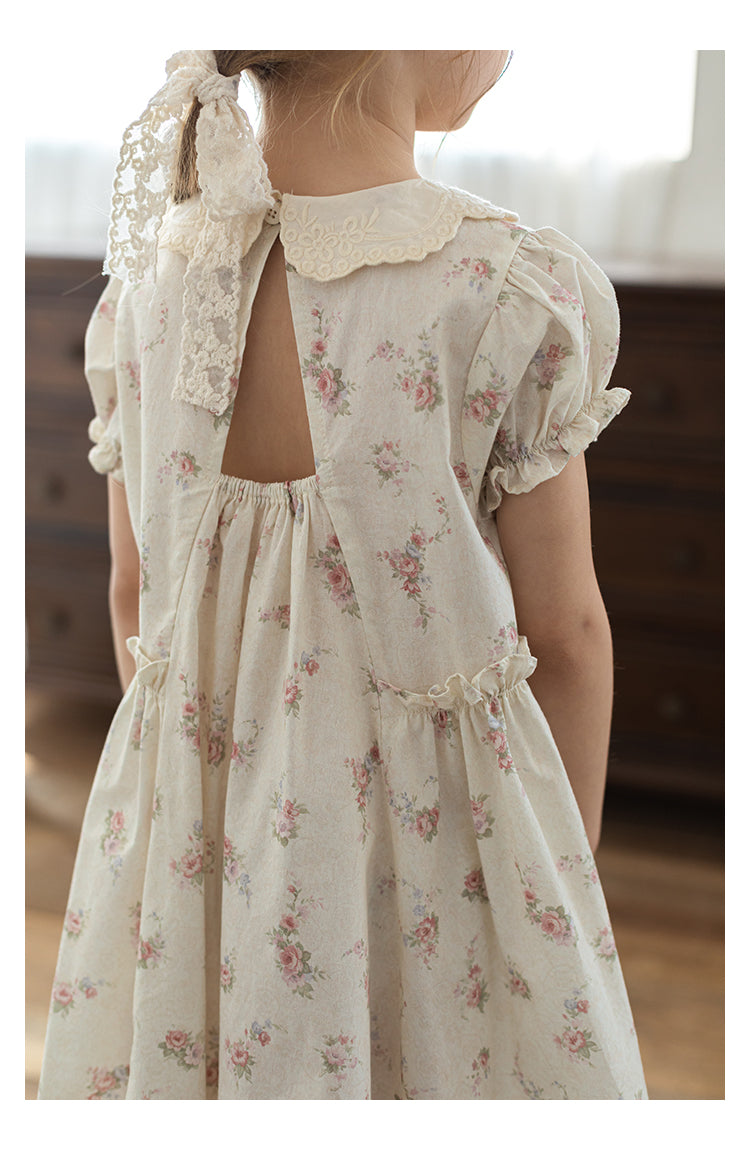 Girls Lace Embroidered Floral Dress, Ivory