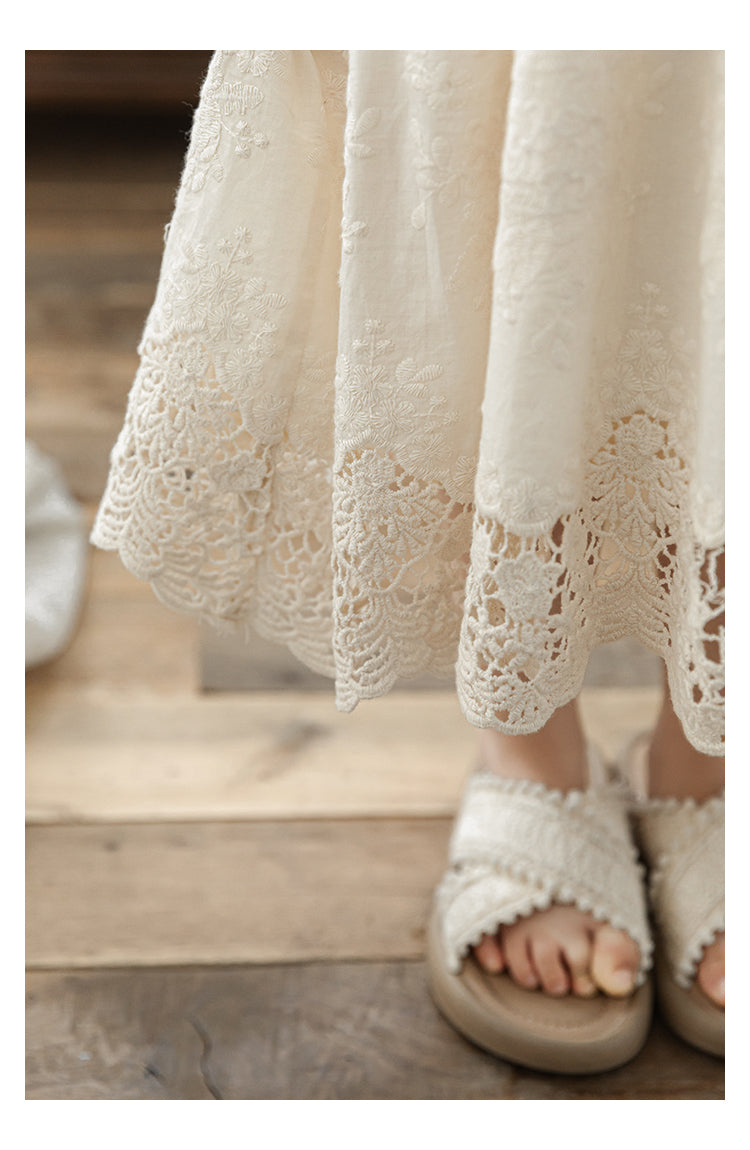 Girls Lace Embroidered Dress, Ivory