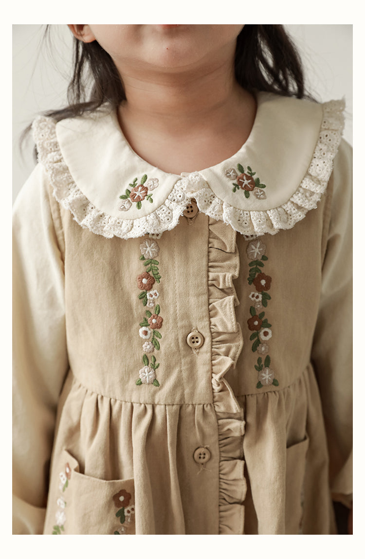 Girls Embroidered Collar Button-Down Blouse, Buttermilk