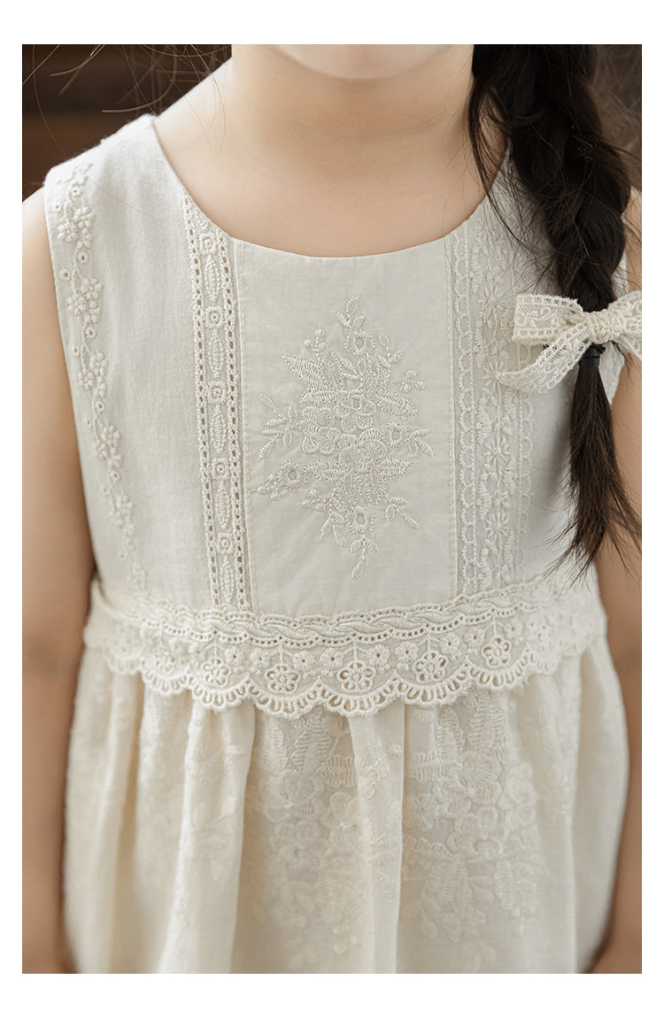 Girls Lace Embroidered Dress, Ivory