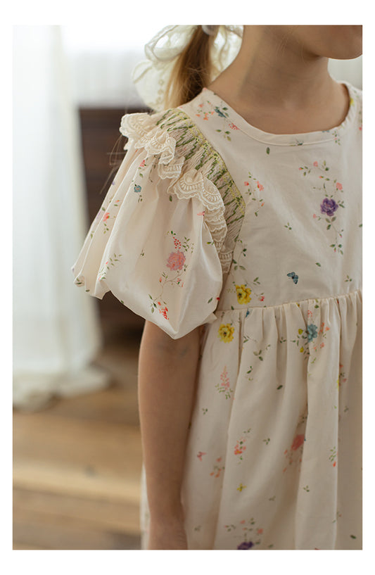 Baby Girl Floral Smocked Dress, Ivory White