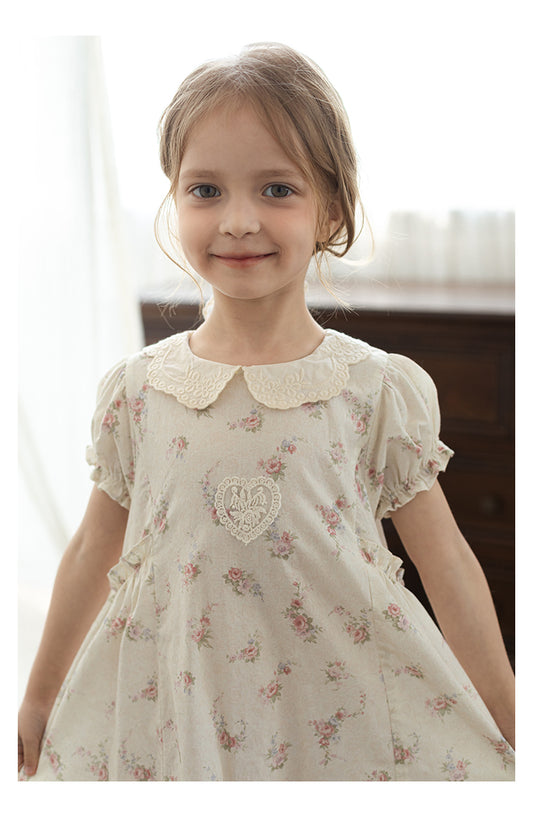 Girls Lace Embroidered Floral Dress, Ivory