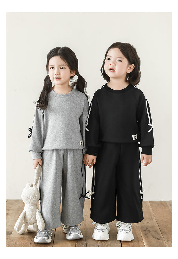 Girls Bow Detail Sweatshirt & Joggers Set, Pebble Grey