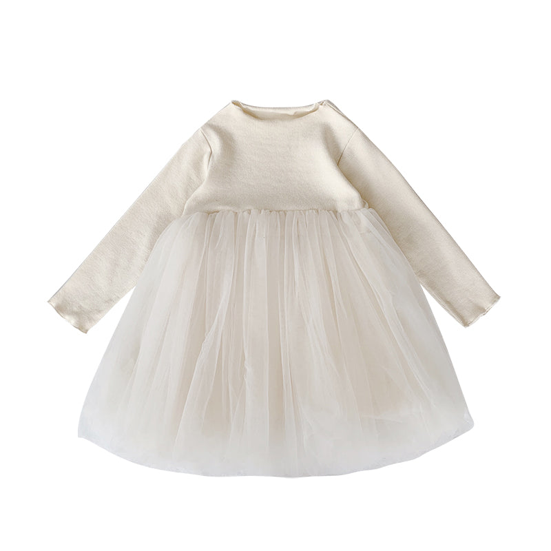 Girls Frill-Trim Chiffon Tulle Dress, Ivory