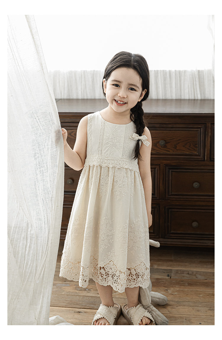 Girls Lace Embroidered Dress, Ivory