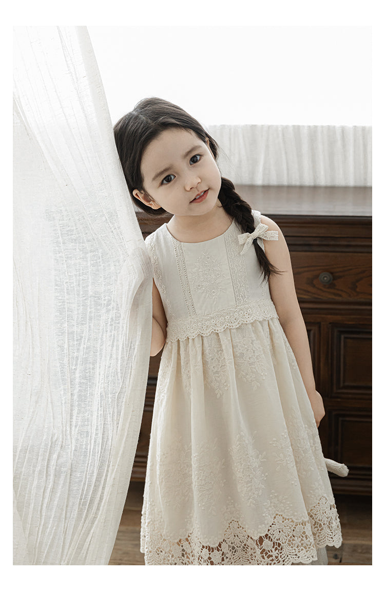Girls Lace Embroidered Dress, Ivory