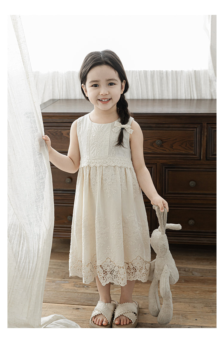 Girls Lace Embroidered Dress, Ivory