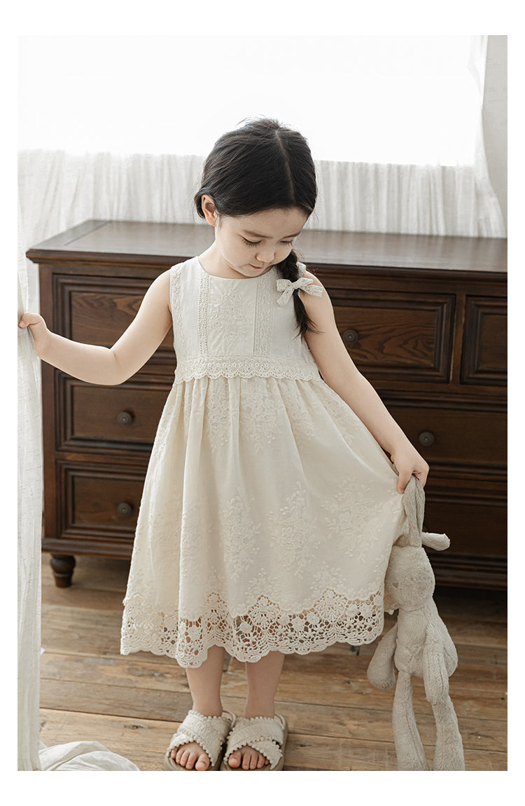 Girls Lace Embroidered Dress, Ivory