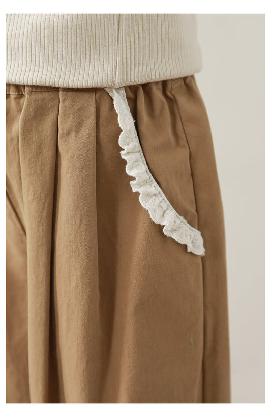 Girls Lace Detail Tapered Trousers, Camel