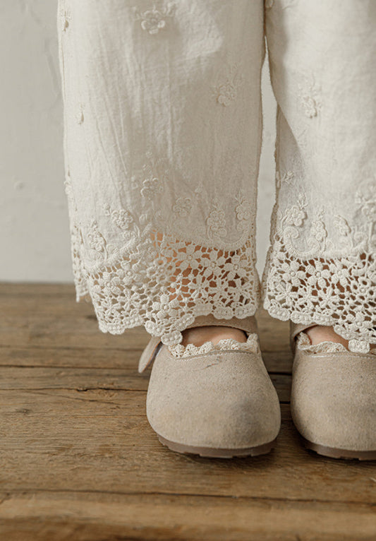 Floral Embroidered Trousers, Ivory
