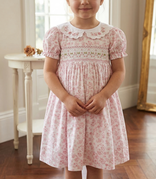 Charlotte Embroidered Collar Smock Dress, Rose Toile
